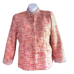 Chico’s Red Cream Woven Dressy Jacket